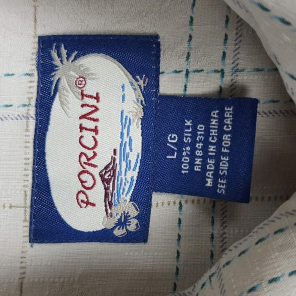 COPY - Porcini Silk Cream blue plaid Collared Short Sleeve Men’s Shirt - Picture 9 of 9